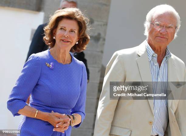 Queen Silvia of Sweden and King Carl Gustaf of Sweden during the occasion of The Crown Princess Victoria of Sweden's 41st birthday celebrations at...