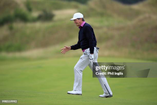 Des Smyth of Ireland in action during Day Two of the WINSTONgolf Senior Open at WINSTONlinks on July 14, 2018 in Schwerin, Germany.