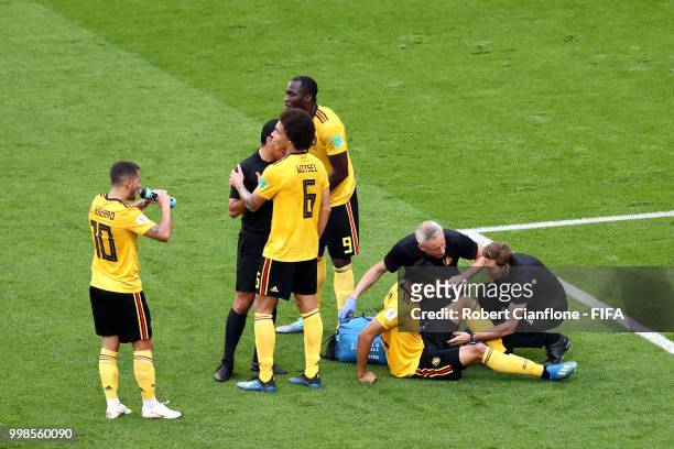 Nacer Chadli of Belgium receives treatment during the 2018 FIFA World Cup Russia 3rd Place Playoff match between Belgium and England at Saint...
