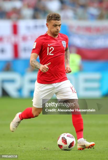 Kieran Trippier of England runs with the ball during the 2018 FIFA World Cup Russia 3rd Place Playoff match between Belgium and England at Saint...