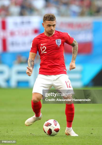 Kieran Trippier of England runs with the ball during the 2018 FIFA World Cup Russia 3rd Place Playoff match between Belgium and England at Saint...