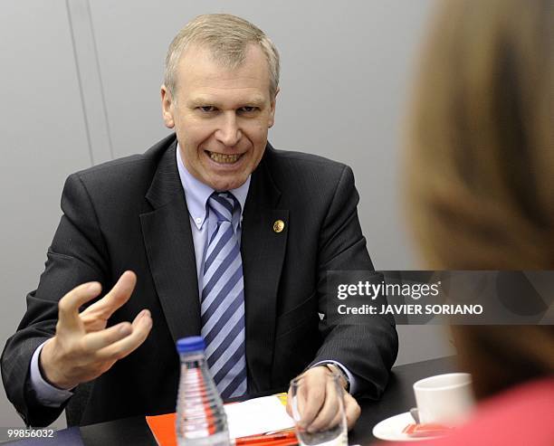 Belgium prime Minister Yves Leterme talks with Costa-Rican President Laura Chinchilla Miranda during a bilateral on May 18, 2010 in Madrid. European...