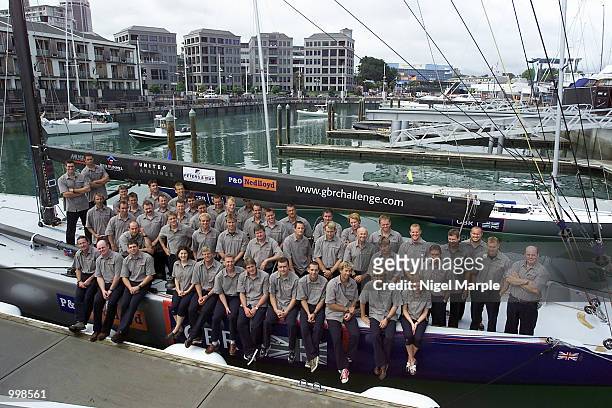 Challenge team members line up on one of 2 training boats during the corporate day of the official GBR Challenge base launch in Auckland, New...