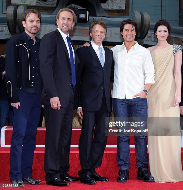 Actor Billy Bob Thornton, actor Nicolas Cage, Jerry Bruckheimer, actor Tom Cruise and actress Gemma Arterton pose at the Handprint And Footprint...