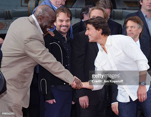 Actors Michael Clarke Duncan, Billy Bob Thornton and Tom Cruise pose at the Handprint And Footprint Ceremony Honoring Producer Jerry Bruckheimer at...