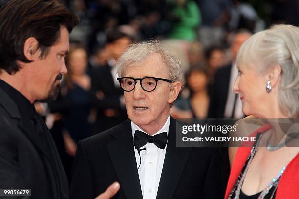 Actor Josh Brolin, US director Woody Allen and British actress Gemma Jones arrive for the screening of "You Will Meet a Tall Dark Stranger" presented...