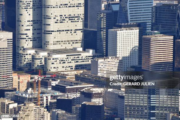 This aerial view taken on July 14 shows buildings of the Paris' business district of La Defense.