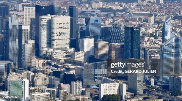 This aerial view taken on July 14 shows buildings of the Paris' business district of La Defense.