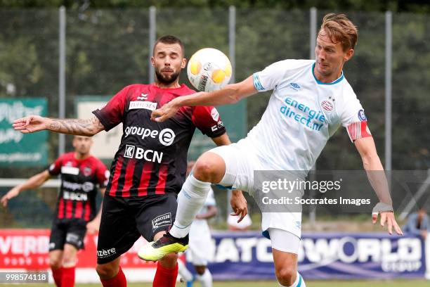 Mustafa Sejmenovic of Neuchatel Xamax FCS, Luuk de Jong of PSV during the Club Friendly match between PSV v Neuchatel Xamax FCS on July 14, 2018 in...