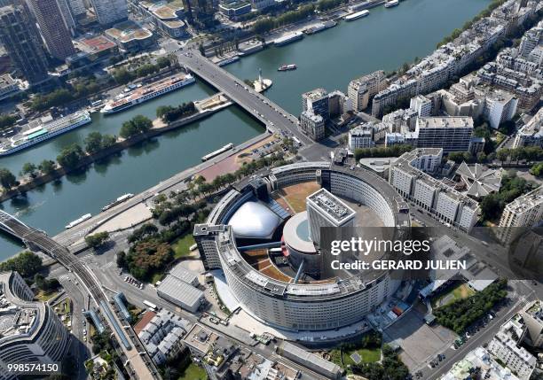 This aerial view taken on July 14 shows the Maison de la Radio, the headquarters of Radio France, in Paris.