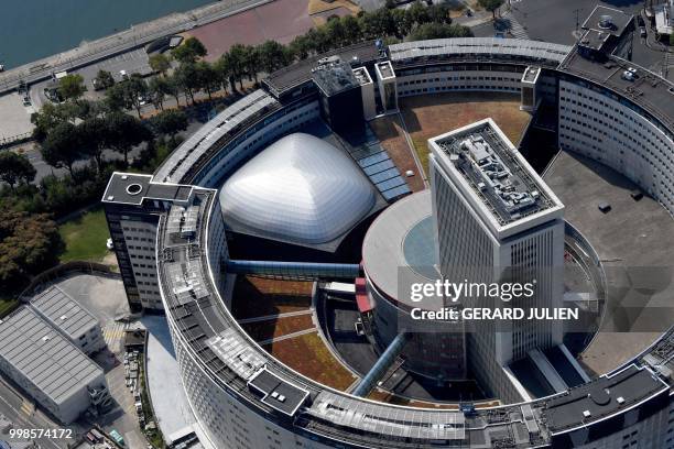 This aerial view taken on July 14 shows the Maison de la Radio, the headquarters of Radio France, in Paris.