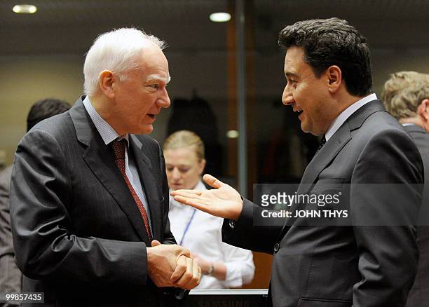 European Bank of Investment Philippe Maystadt talks with Turkish Deputy Prime Minister and Minister of State, Ali Babacan prior to an Economic and...