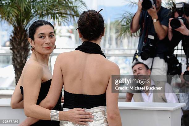 Actresses Eva Bianco and Victoria Raposo attend the "Los Labios" Photocall at the Palais des Festivals during the 63rd Annual Cannes Film Festival on...