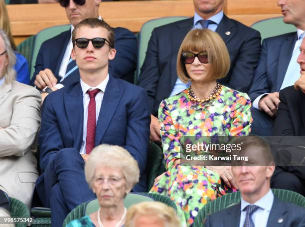 Luke Wintour and Anna Wintour attend day eleven of the Wimbledon Tennis Championships at the All England Lawn Tennis and Croquet Club on July 13,...