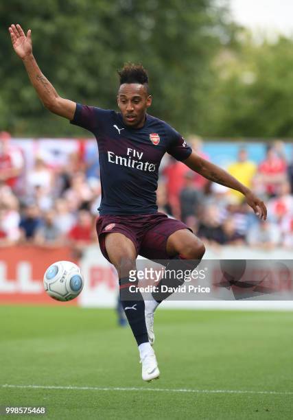 Pierre-Emerick Aubameyang of Arsenal during the match between Borehamwood and Arsenal at Meadow Park on July 14, 2018 in Borehamwood, England.