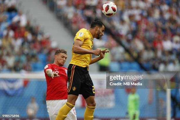 Nacer Chadli of Belgium and Kieran Trippier of England go for a header during the 2018 FIFA World Cup Russia 3rd Place Playoff match between Belgium...