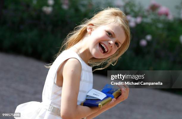 Princess Estelle of Sweden during the occasion of The Crown Princess Victoria of Sweden's 41st birthday celebrations at Solliden Palace on July 14,...