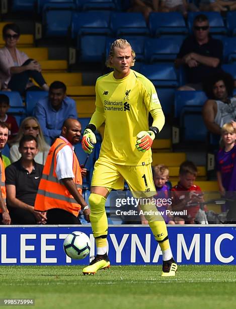 Loris Karius of Liverpool during the Pre-Season friendly match between Bury and Liverpool at Gigg Lane on July 14, 2018 in Bury, England.