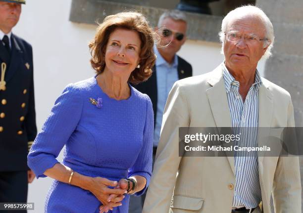 Queen Silvia of Sweden and King Carl Gustaf of Sweden during the occasion of The Crown Princess Victoria of Sweden's 41st birthday celebrations at...