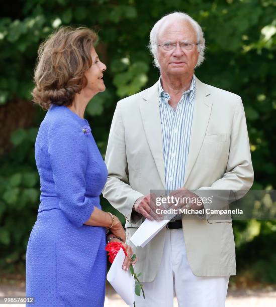 Queen Silvia of Sweden and King Carl Gustaf of Sweden during the occasion of The Crown Princess Victoria of Sweden's 41st birthday celebrations at...