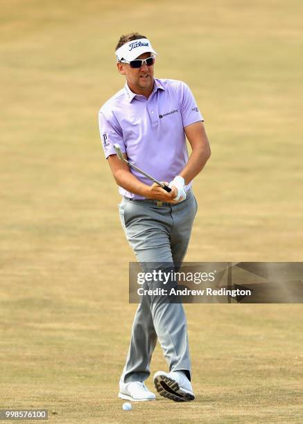 Ian Poulter of England takes his second shot on hole four during day three of the Aberdeen Standard Investments Scottish Open at Gullane Golf Course...