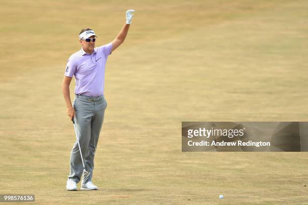 Ian Poulter of England takes his second shot on hole four during day three of the Aberdeen Standard Investments Scottish Open at Gullane Golf Course...
