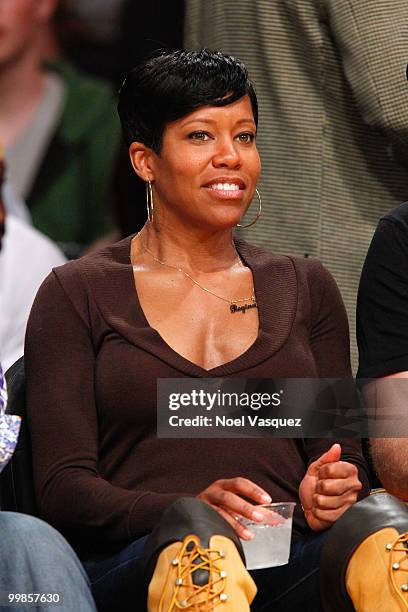 Regina King attends Game One of the Western Conference Finals between the Phoenix Suns and the Los Angeles Lakers during the 2010 NBA Playoffs at...