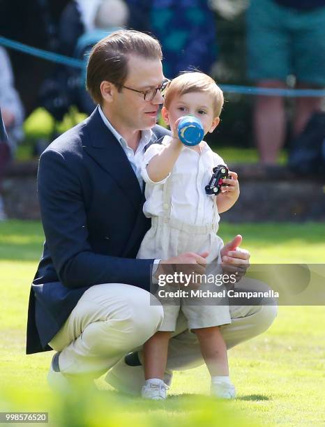 Prince Daniel of Sweden and Prince Oscar of Sweden during the occasion of The Crown Princess Victoria of Sweden's 41st birthday celebrations at...