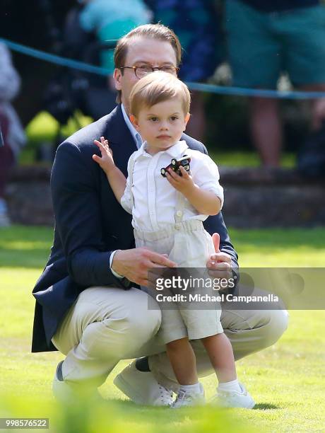 Prince Daniel of Sweden and Prince Oscar of Sweden during the occasion of The Crown Princess Victoria of Sweden's 41st birthday celebrations at...