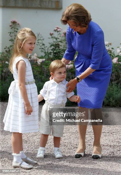 Princess Estelle of Sweden, Crown Prince Oscar of Sweden and Queen Silvia of Sweden during the occasion of The Crown Princess Victoria of Sweden's...