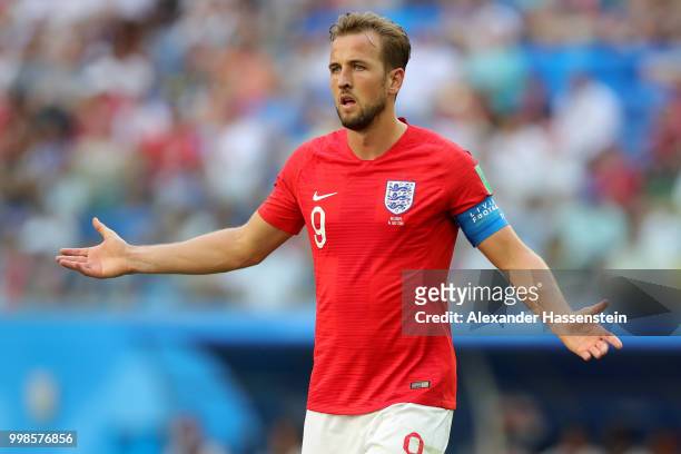 Harry Kane of England reacts during the 2018 FIFA World Cup Russia 3rd Place Playoff match between Belgium and England at Saint Petersburg Stadium on...