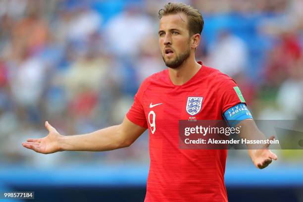 Harry Kane of England reacts during the 2018 FIFA World Cup Russia 3rd Place Playoff match between Belgium and England at Saint Petersburg Stadium on...