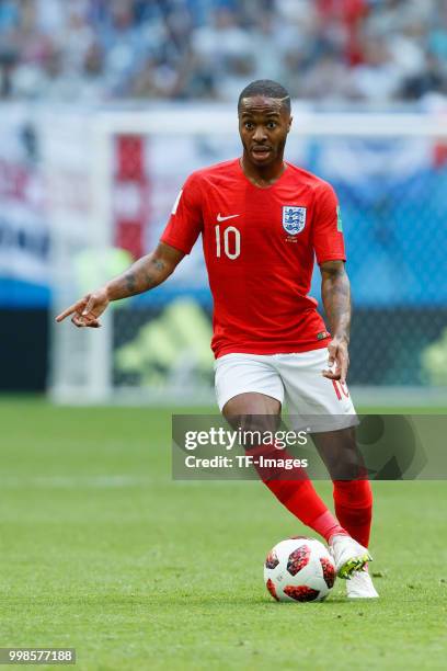 Raheem Sterling of England controls the ball during the 2018 FIFA World Cup Russia 3rd Place Playoff match between Belgium and England at Saint...