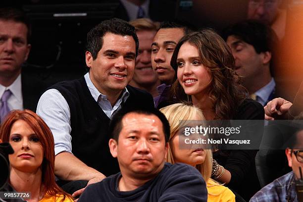 Jessica Alba and Cash Warren attend Game One of the Western Conference Finals between the Phoenix Suns and the Los Angeles Lakers during the 2010 NBA...