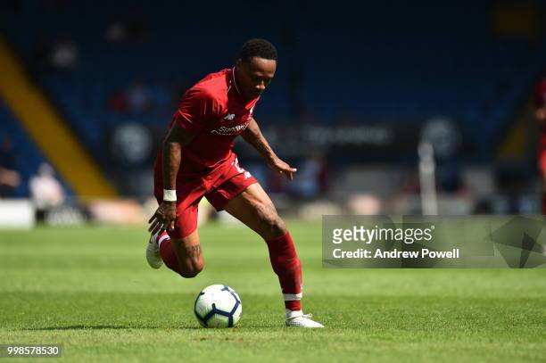 Nathaniel Clyne of Liverpool during the Pre-Season friendly match between Bury and Liverpool at Gigg Lane on July 14, 2018 in Bury, England.