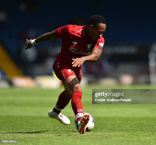 Nathaniel Clyne of Liverpool during the Pre-Season friendly match between Bury and Liverpool at Gigg Lane on July 14, 2018 in Bury, England.