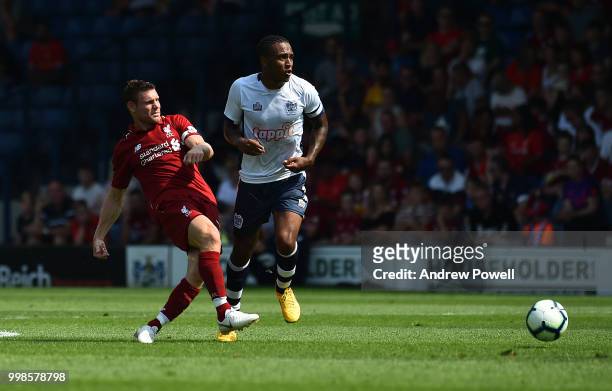 James Milner of Liverpool during the Pre-Season friendly match between Bury and Liverpool at Gigg Lane on July 14, 2018 in Bury, England.