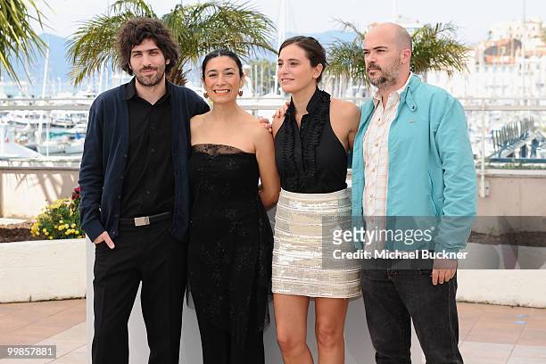Director Ivan Fund, actresses Eva Bianco and Victoria Raposo and actor Santiago Loza attend the "Los Labios" Photocall at the Palais des Festivals...