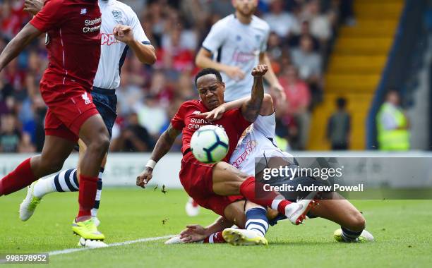 Nathaniel Clyne of Liverpool during the Pre-Season friendly match between Bury and Liverpool at Gigg Lane on July 14, 2018 in Bury, England.