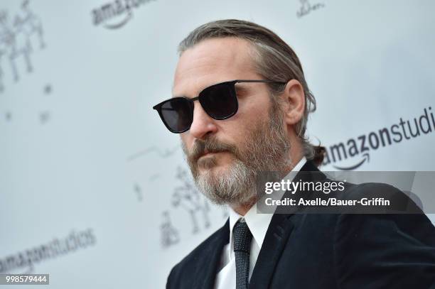 Actor Joaquin Phoenix arrives at Amazon Studios premiere of 'Don't Worry, He Won't Get Far on Foot' at ArcLight Hollywood on July 11, 2018 in...