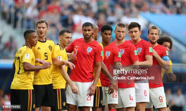 England and Belgium players wait for free kick during the 2018 FIFA World Cup Russia 3rd Place Playoff match between Belgium and England at Saint...