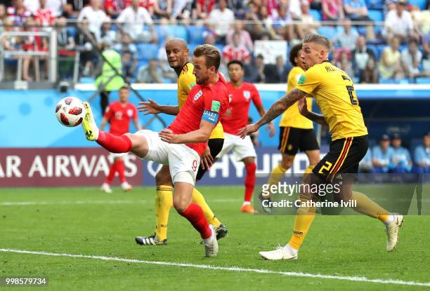 Harry Kane of England controls the ball during the 2018 FIFA World Cup Russia 3rd Place Playoff match between Belgium and England at Saint Petersburg...
