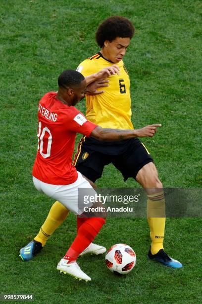 Raheem Sterling of England in action against Axel Witsel of Belgium during the 2018 FIFA World Cup Russia Play-Off for Third Place between Belgium...