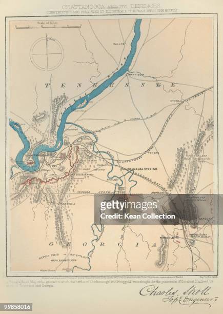 Map of the ground on which the battles of 'Chickamauga' and 'Ringgold' were fought for the possession of the great railroad triangle of Tennessee and...