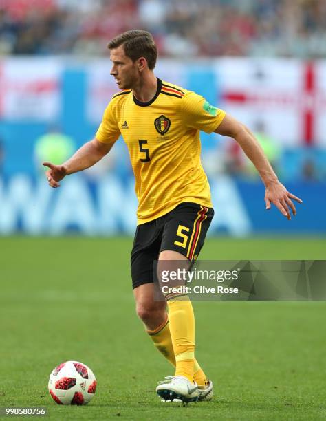 Jan Vertonghen of Belgium runs with the ball during the 2018 FIFA World Cup Russia 3rd Place Playoff match between Belgium and England at Saint...