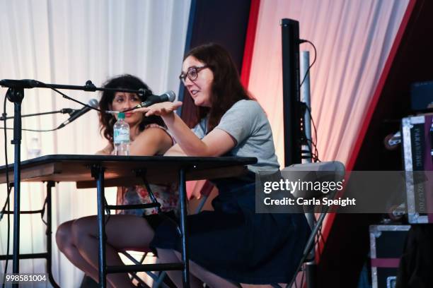 Shappi Khorsandi and Grainne Maguire performs on Russell Kane's Evil Genius Live during Latitude Festival at Henham Park Estate on July 14, 2018 in...