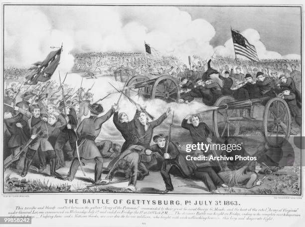 An engraving of the battle of Gettysburg, showing the carnage on the front line in Pennsylvania on 3 July 1863.