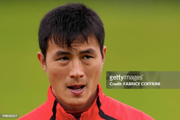 North Korea's Pak Chol Jin looks on prior to a friendly football match against Paraguay on May 15, 2010 in Nyon ahead of the FIFA 2010 World Cup in...