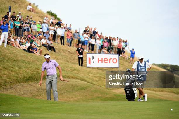 Ian Poulter of England putts on hole one during day three of the Aberdeen Standard Investments Scottish Open at Gullane Golf Course on July 14, 2018...