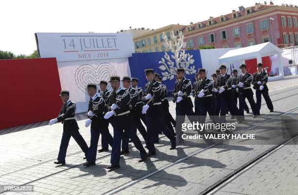 French military parade in Nice on July 14 during a ceremony for the second anniversary of attacks on the French coastal city in which 86 people died...